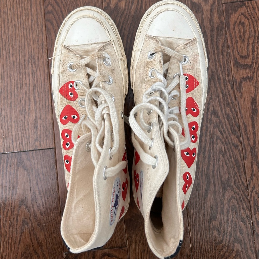 Converse & Comme Des garçons Cream High-Tops with Red Heart Accents